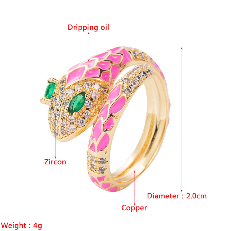 Vintage Geometric Copper Micro-set Zircon Drip Oil Snake Ring display picture 1