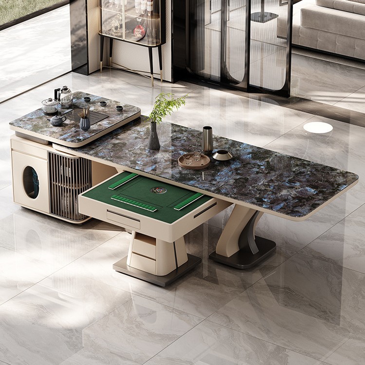 Mesa de mesa de mesa de isla de alta gama, máquina de mesa de mahjong, placa de roca de doble uso, mesa de guía de alta gama, mesa de té, multifuncional, simple, nuevo