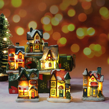 Cross-border New Christmas Decorations Resin Small House Micro Landscape Resin House Christmas Creative Luminous Small House_voghion.com
