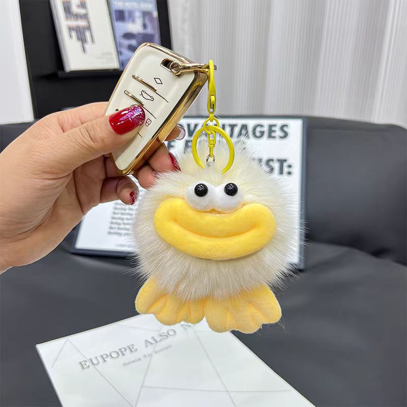 Cute zorro pelo pato boca de carbón bola de llavero de automóvil colgante en elf pelusa mochila colgante