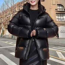 黑金羽绒服女款女冬装短款韩版连帽鸭绒平湖高级感高充绒量