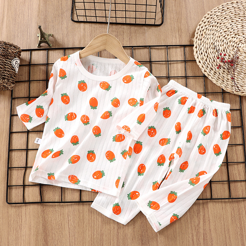 Conjunto de pijama para uso doméstico, ropa de algodón puro para aire acondicionado para niños y niñas, ropa de verano fina de manga corta para bebés y niños pequeños.