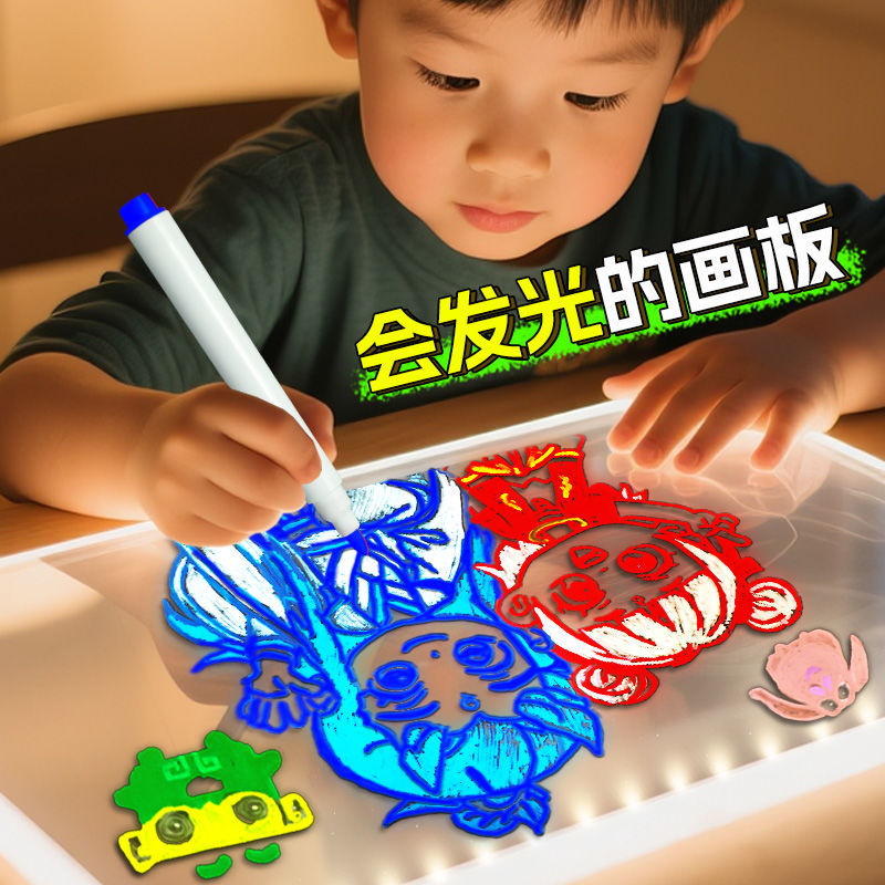 Regalo del Día del Niño Tablero de dibujo luminoso para niños con luz, color transfronterizo transparente, puesto de oficina, pizarra, se puede borrar