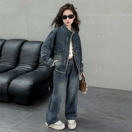 女童秋季牛仔套装2025新款儿童韩范时髦外套女大童韩版休闲牛仔裤