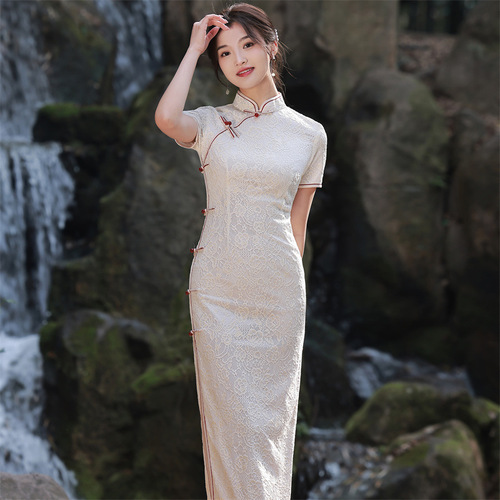 Artistic temperament of composite Chinese Dresses Qipao for women paragraph lace long qipao dress wind young girl qipao style of the republic of China
