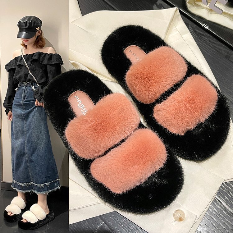 2023 otoño e invierno peluda zapatillas de las mujeres casual nicho ins moda ropa de abrigo zapatillas