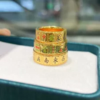 Кольцо из 18-каратного золота с маджонгом, тринадцать ас, золотая эмаль, национальный тренд, ретро-кольцо удачи, унисекс, золото в форме ракушки