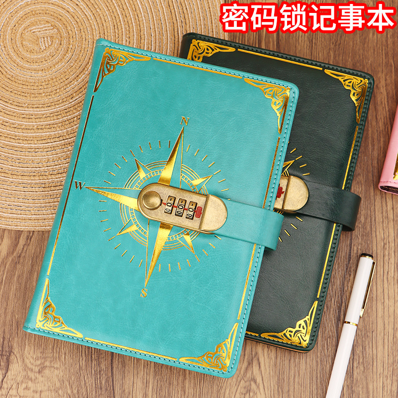 Password Book Retro Style with Lock A5 Thickened Notebook Japanese and Korean Simple Student Writing Diary Supports Customization and Wholesale