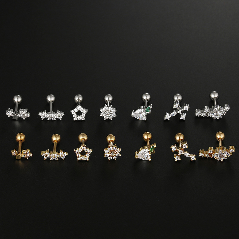 Fashion Heart Shape Flower Stainless Steel Plating Inlay Zircon Ear Studs 1 Piece display picture 1