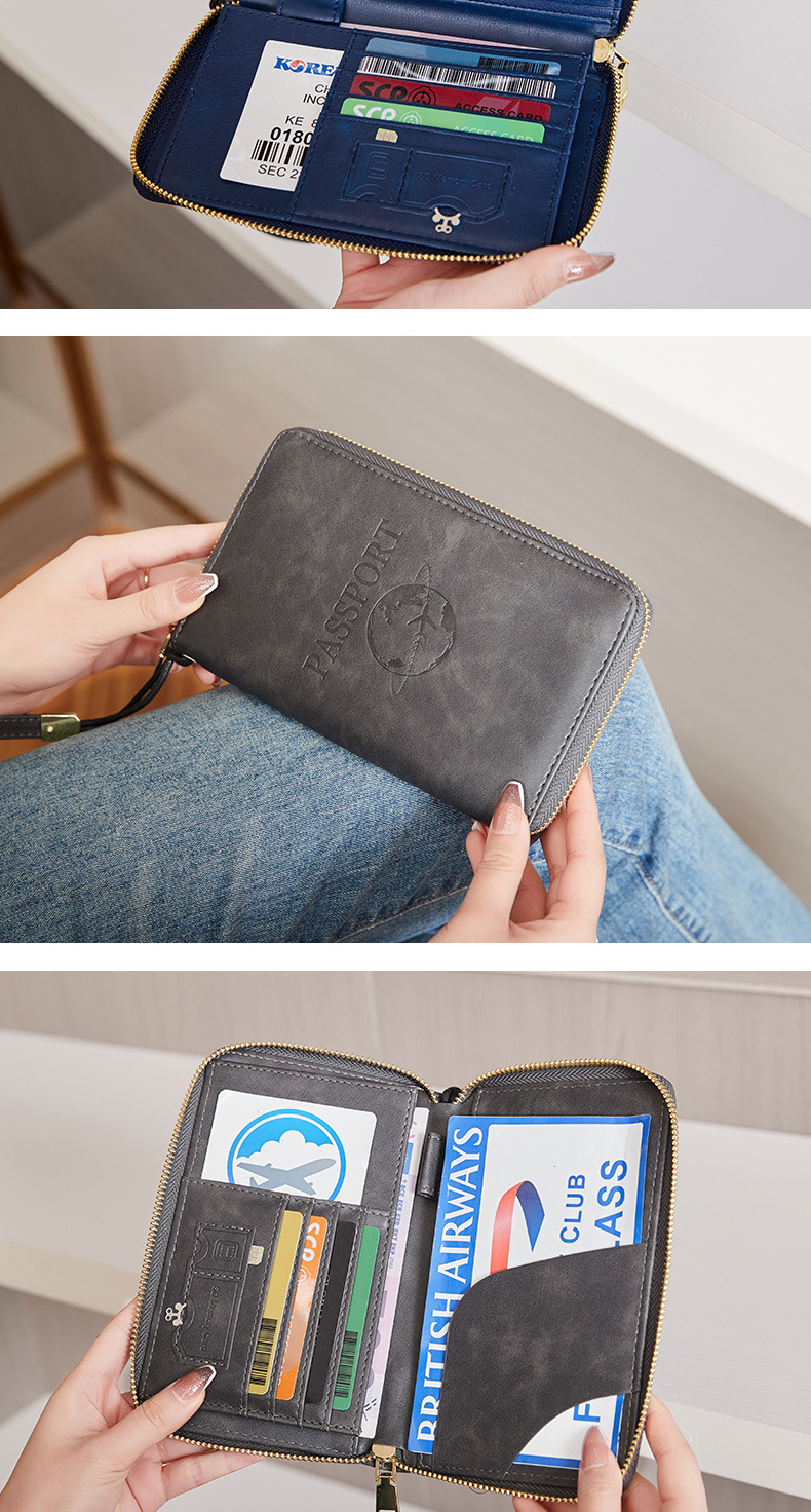 New RFID Passport Bag Long Zipper Passport Clip Ticket Multi Functional Travel Storage Document Bag_voghion.com