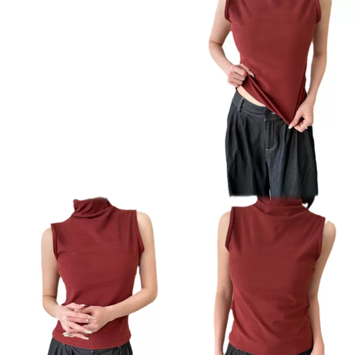 Chaqueta inferior suave de cuello alto chaleco de mujer de color sólido doblado suave pegajoso universal terciopelo delgado calentamiento cómodo camisa de base superior image 6