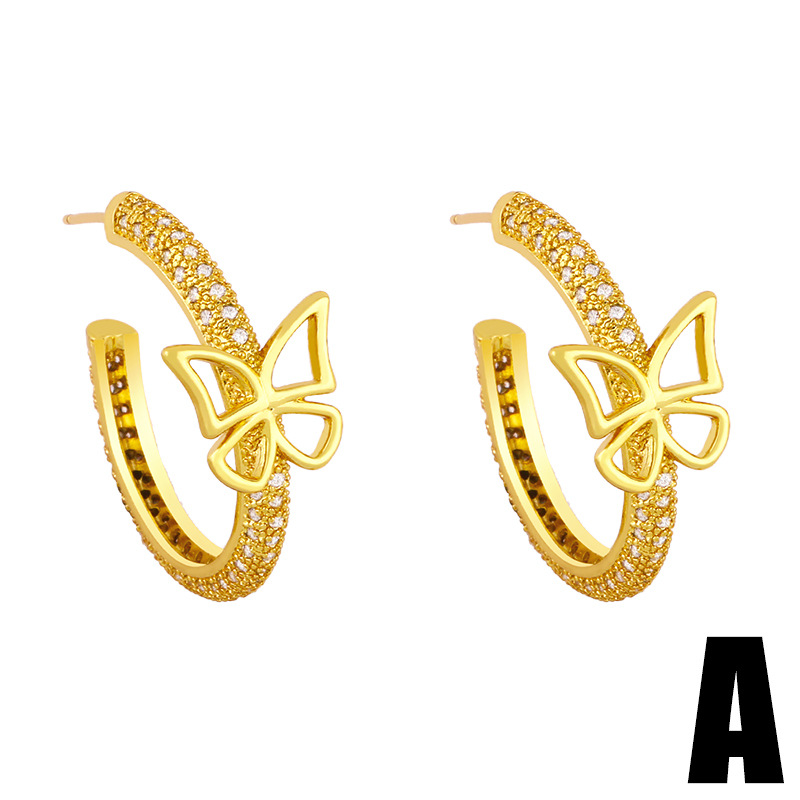 Simples Nouvelles Boucles D&#39;oreilles Papillon En Zircon Incrusté De Cuivre display picture 3