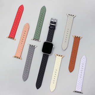 适用iwatch se苹果手表表带apple watch s11/S10/9牛皮菱格纹女款
