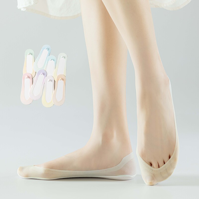Gradient color low-cut silicone anti-slip invisible socks summer thin cotton bottom sweat-absorbent ice stockings heel protection women's socks