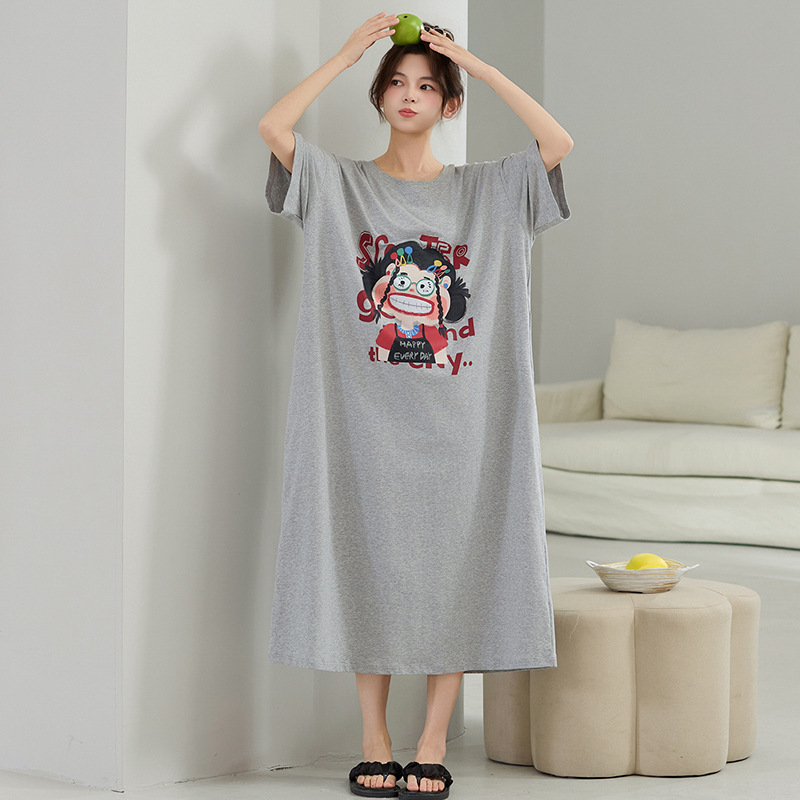 Camisón mujer verano algodón de manga corta 2025 nuevo estilo algodón fresco dibujos animados lindo pijamas de mujer ropa de casa se puede usar afuera