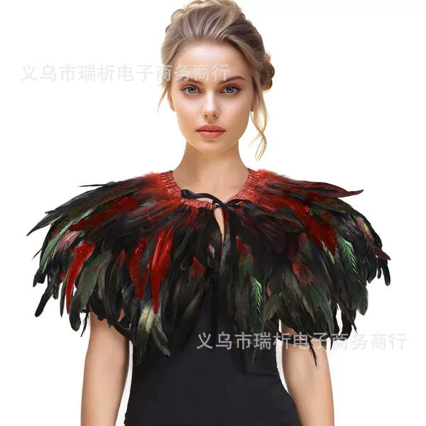 Women's feather shawl Crow feather collar Halloween Swan Lake Marine feisen witch costume accessories