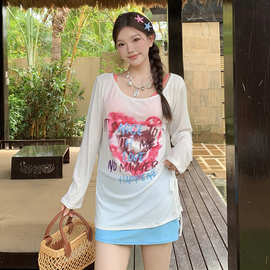 日韩甜美复古纯色分体小胸聚拢高腰遮肚显瘦海岛度假温泉游泳衣女