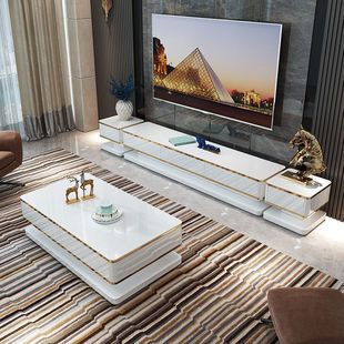Light Luxury Slate Tv Cabinet Coffee Table Combination Modern Simple Living Room Home Small Apartment Nordic Retractable Tv Cabinet