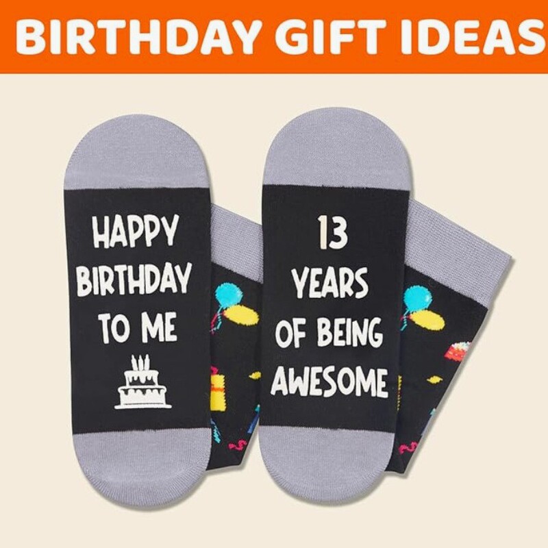 Socks Birthday Gift Cross-Border Fun Novelty Socks for Boys Birthday Black and Gray Men's 13 Years Old Amazon