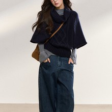 SS STUDIO 设计秋冬款慵懒风双色宽松毛针织衫女简约套头上衣