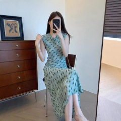 絶美新中国式 ~ ハイエンドの绢糸のシルクの花の袖なしのワンピースはスリムに見えます。