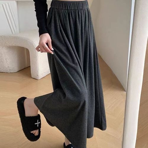 Grey Knit Glutinous Rice Skirt Women Minimalist Spring Summer A-line Semi-skirt Petite Person Umbrella Skirt Medium Length Yamamoto Skirt