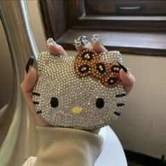 Kt猫の鏡の手作りのDIY材料の卸売りのネットの赤いハローキティはダイヤモンドの化粧鏡の創意のおもちゃを貼ります。