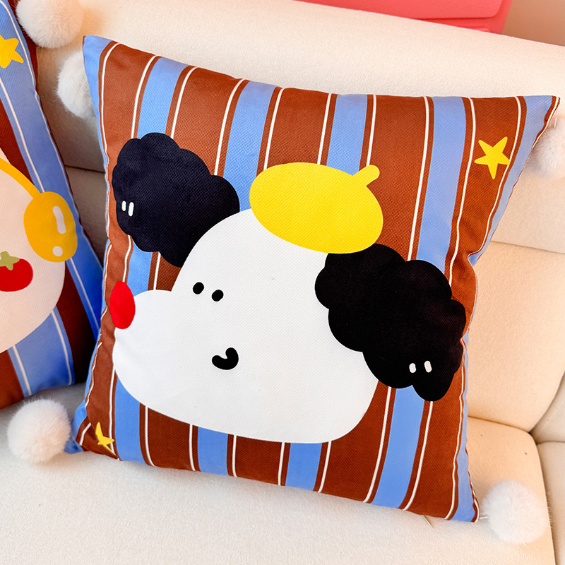 Pudding Cachorro Dopamina Almohada Funda de almohada Sofá de sala de estar Almohada de cintura abstracta con estampado de cabecera Bola de pelo