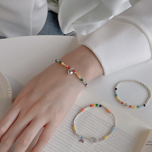 925 sterling silver rainbow bracelet for women summer smiley love bear cloud ins niche design  new trend