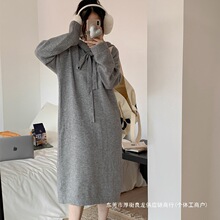 连帽中长款毛衣女秋冬新款韩系温柔减龄显瘦内搭针织打底裙