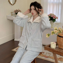 冬季新款睡衣简约风翻领舒适百搭休闲居家厚绒套装居家可外穿舒适