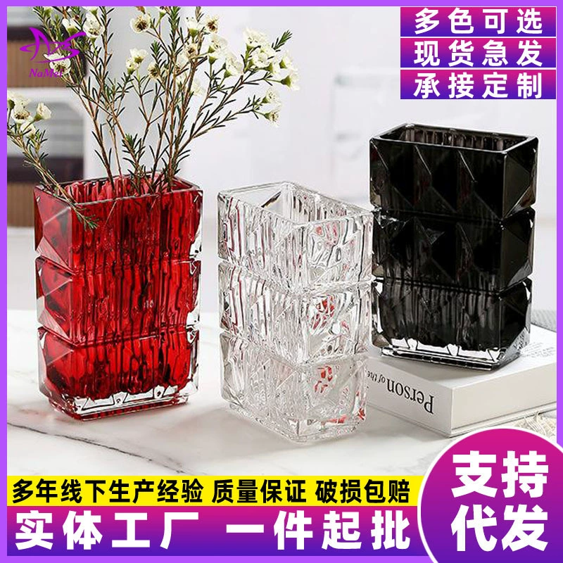 Высокий смысл Luso плоская квадратная прямоугольная хрустальная стеклянная ваза обеденный стол украшение декоративные гидропонные цветы розы