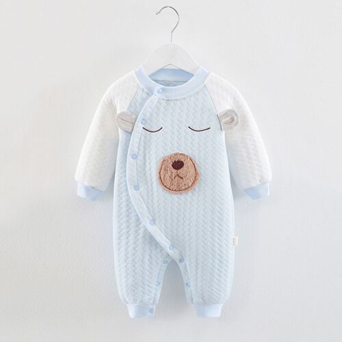 Baby jumpsuit autumn and winter cotton three-layer warm jumpsuit baby clothes baby thickened newborn crawling suit