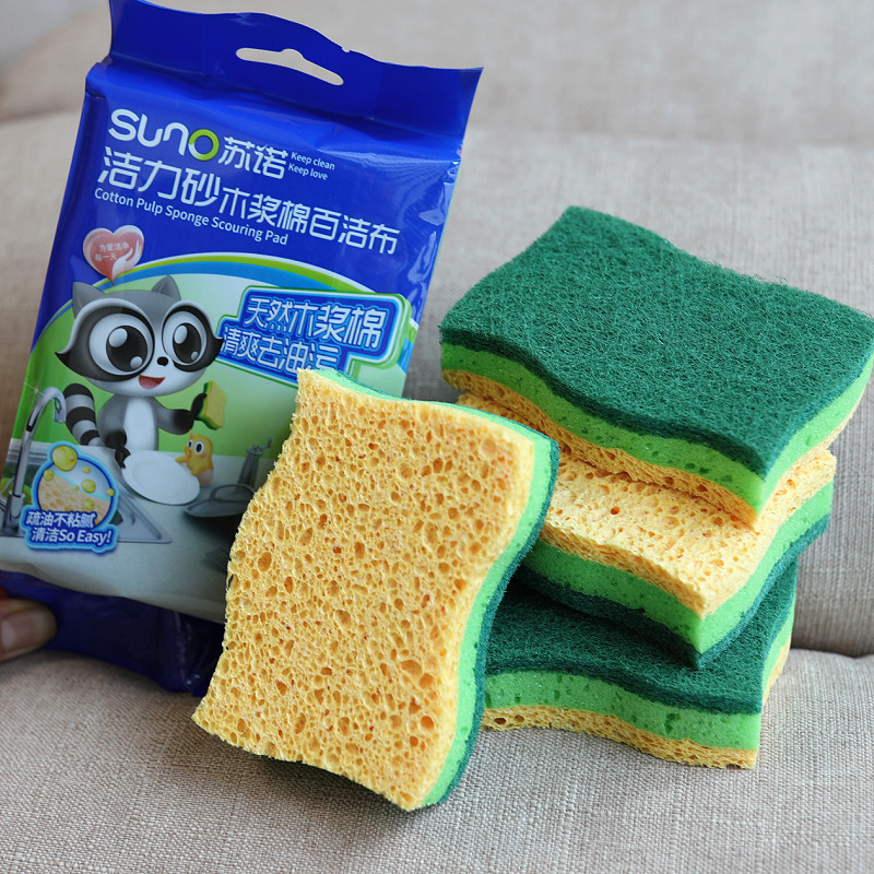 Sunojieli sand wood pulp cotton brush bowl sponge scouring pad dish cloth cleaning kitchen absorbent brush pot sponge block