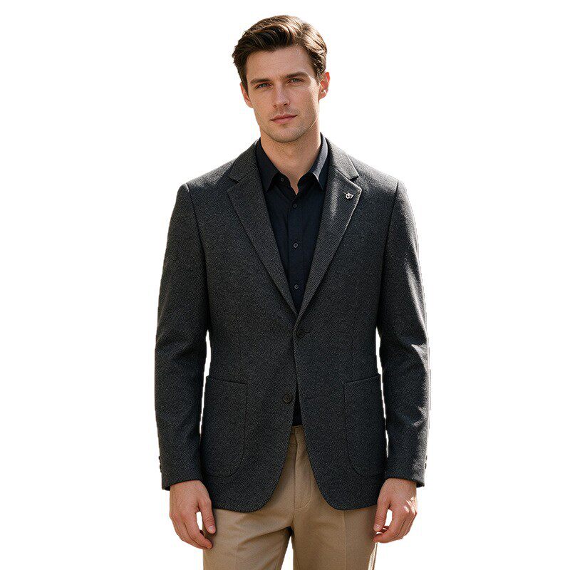Áo vest nam dáng ôm cổ vest một hàng hai cúc chất liệu len pha lụa tơ tằm Lyocell — Xám đậm