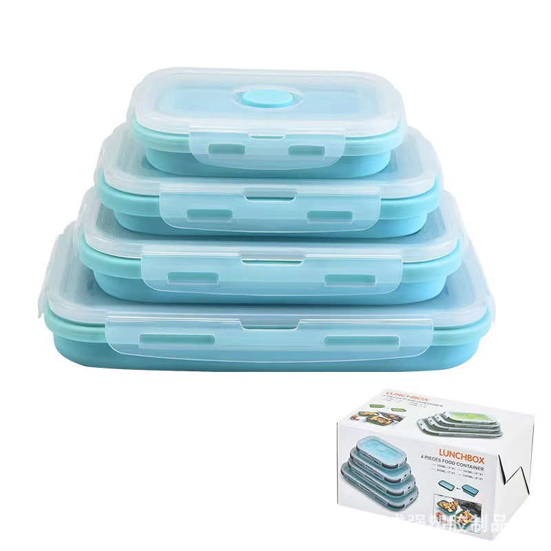 Fábrica directa caja de almuerzo de silicona plegable de grado alimenticio microondas caja de almuerzo caja de almacenamiento caja de preservación caja de almuerzo