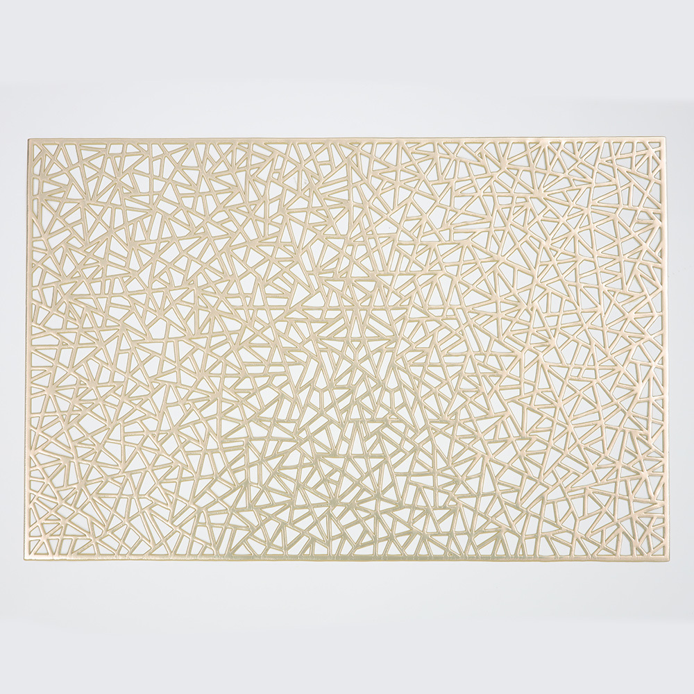 Geométrico hueco placemat multicolor dorado PVC Western placemat oro y plata decorativo posavasos antideslizante aislamiento estera lavable