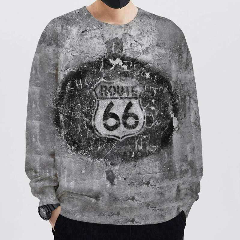 AliExpress Amazon Молодежный весенний мужской свитер с круглым вырезом с 3D цифровой печатью Route 66 Свободный