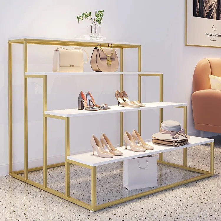 Estanterías de exhibición para supermercados, estanterías para zapatos, estanterías de pie para tiendas de bolsos, armarios de ropa y zapatos de varias capas, personalizadas de acero y madera, personalización completa de la tienda