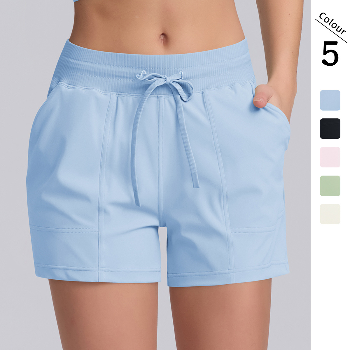 Nuevo bolsillo de cuerda de color sólido entrenamiento de yoga pantalones cortos de yoga elásticos deportivos running fitness panty para mujeres