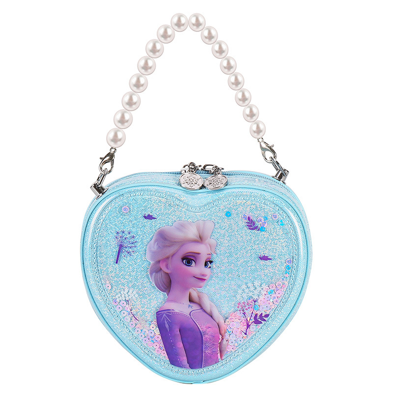 Bolso de Princesa para Niñas 2022, Bolso de Mano de PU con Perlas de Moda, Bolso Bandolera con Forma de Corazón de Frozen