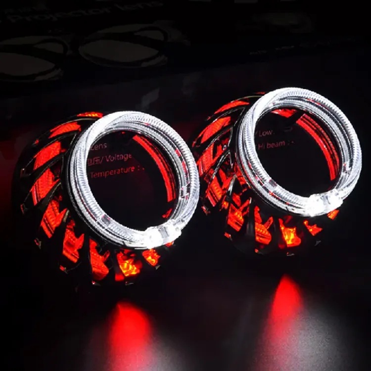Nuevo 2,5 pulgadas doble Ángel ojo rueda caliente cubierta integrada redondo diablo Ojo Blanco amarillo azul HID doble lente de luz universal