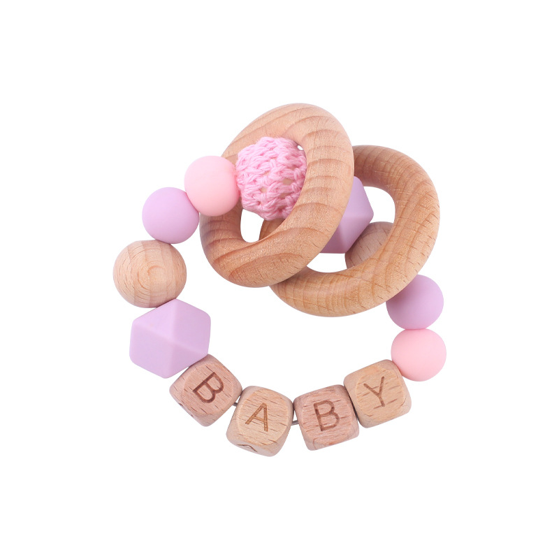 Nuevos suministros para bebés Beech carta DIY nombre calmante bebé cuentas de silicona Beech teether pulsera juguete