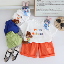 儿童夏季衣服套装2024新款男宝宝休闲薄款卡通狐狸兔子短袖两件套