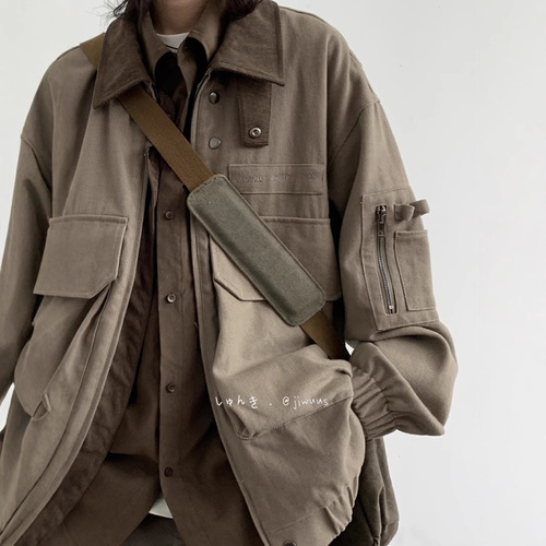 Spring and Autumn Style Casual Loose Unisex Universal Collar Workwear Flight Jacket Retro Multi-Pocket Wasteland Style Outerwear