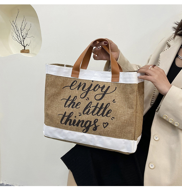 360g Weight Open Closure Type Top Handle Strap Type Tote Bag Bags Type Casual, Daily Occasion cotton and linen Material Letter Pattern All Seasons Season Women's Gender Basic, Classic Style Style Square Shape Large Size Women's Large Cotton And Linen Letter Basic Classic Style Square Open Tote Bag 10