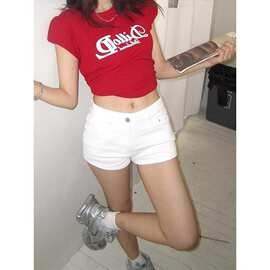 牛仔短裤女夏季小个子夏天白色辣妹包臀修身显瘦弹力美式超短热裤
