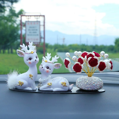 Goddess Dashboard Cloud Deer — Car ornaments - diamond-auspicious-cloud-deerpearl-rose-medium-oval-pad