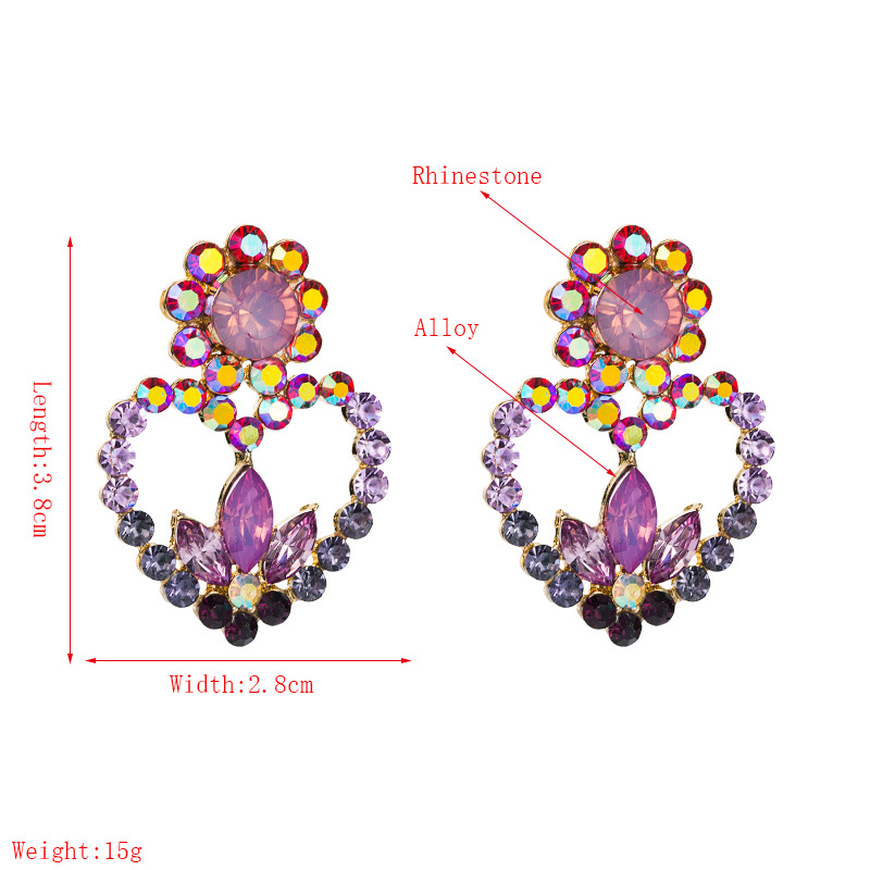 Hollow Heart-shaped Flower Alloy Diamond Earrings display picture 1