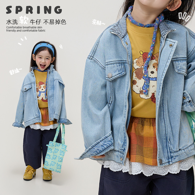[in Stock] Nuomi Wanzi Children's Clothing 2026 Spring Girls' Korean Style Cute Versatile Jacket Trendy Denim Coat